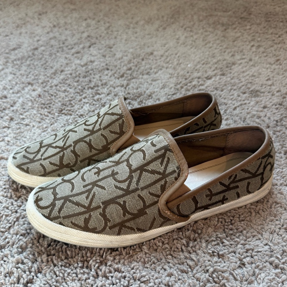 Calvin Klein Brown Monogram Slip-On Shoes size 8